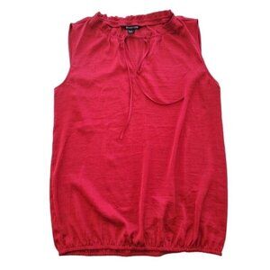 41 Hawthrone Sz M Red Ruffle Tie Keyhole Neck Blouson Top Satin-Silky Poly Women